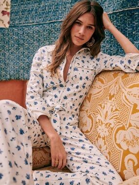 Sezane Roby Jumpsuit in Blue Rose Size XL US 10
